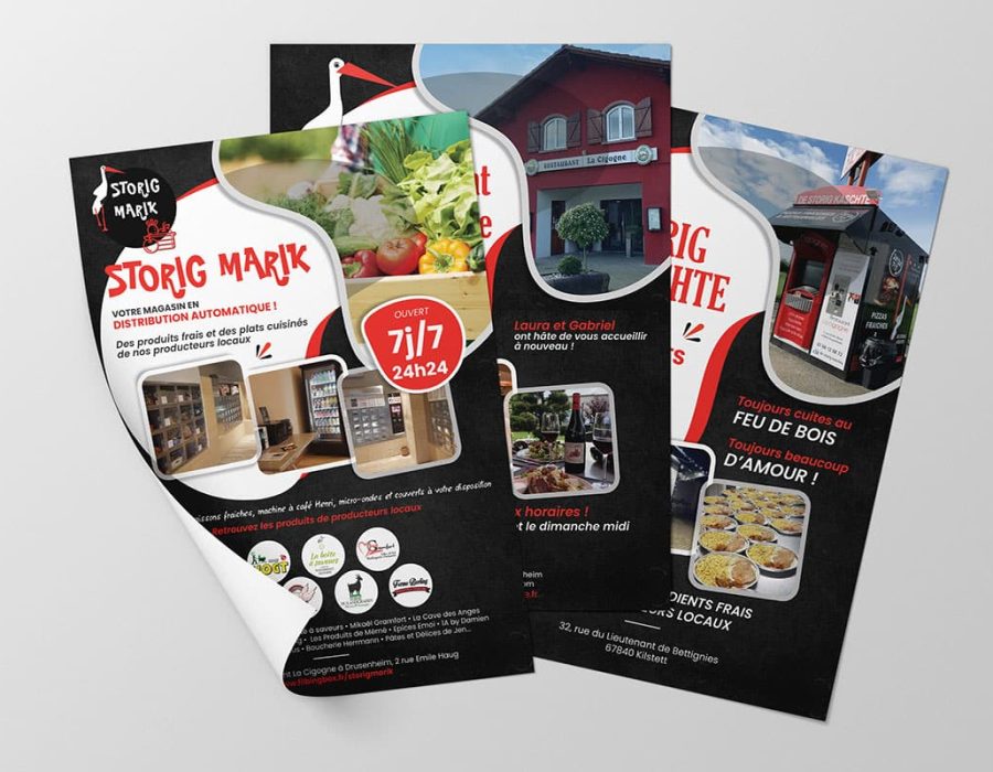 Création et impression de flyers pour le Storig Marik, Kaschte et restaurant la cigogne à Drusenheim