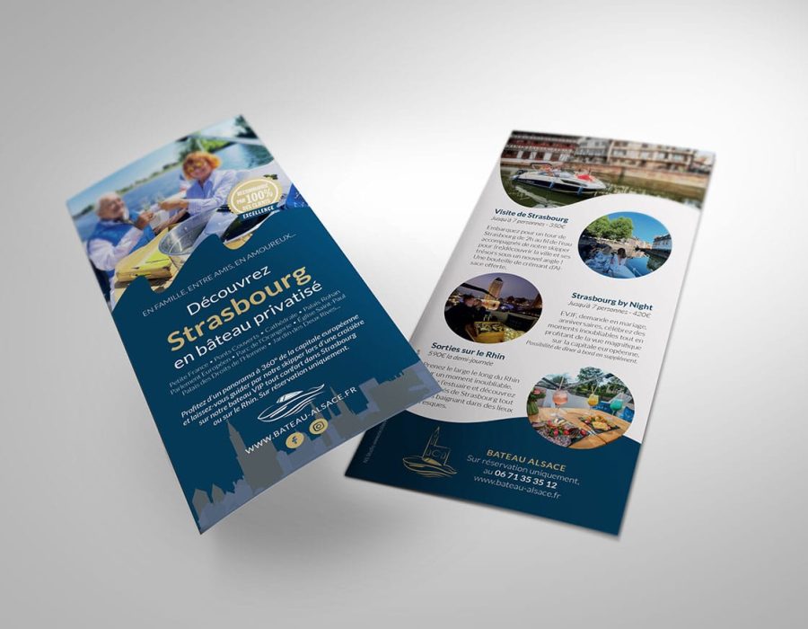 Flyer brochure dépliant création impression bateau privé Alsace Strasbourg